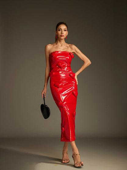 Rosstef Straplez Leather Midi Elbise