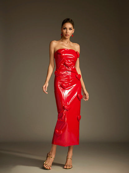 Rosstef Straplez Leather Midi Elbise