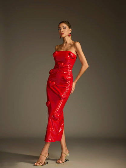 Rosstef Straplez Leather Midi Elbise