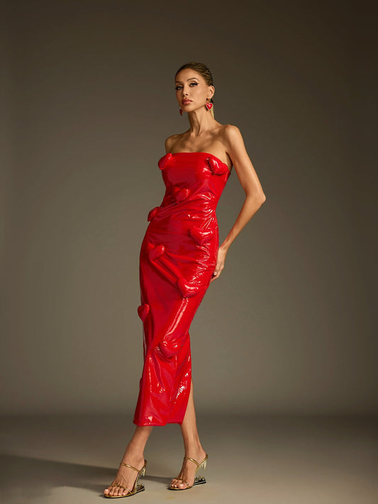 Rosstef Straplez Leather Midi Elbise