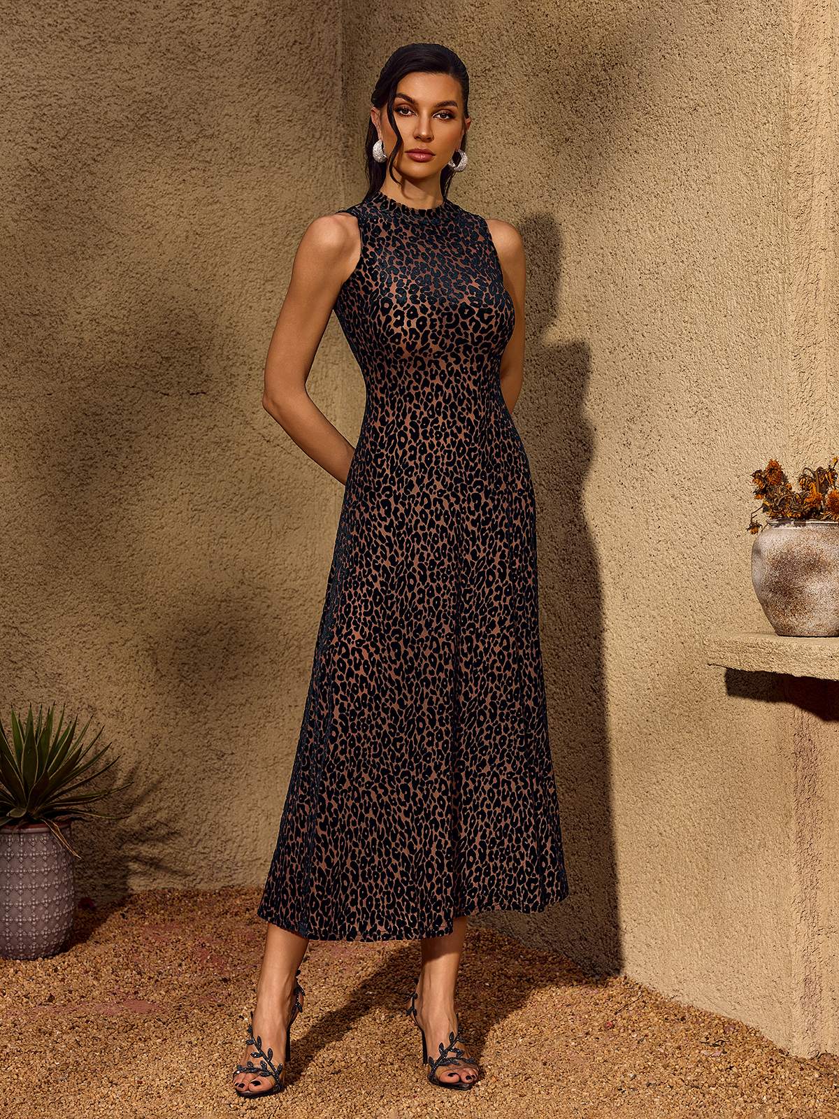 Rosstef Telomeron Leopar Desenli Maxi Elbise
