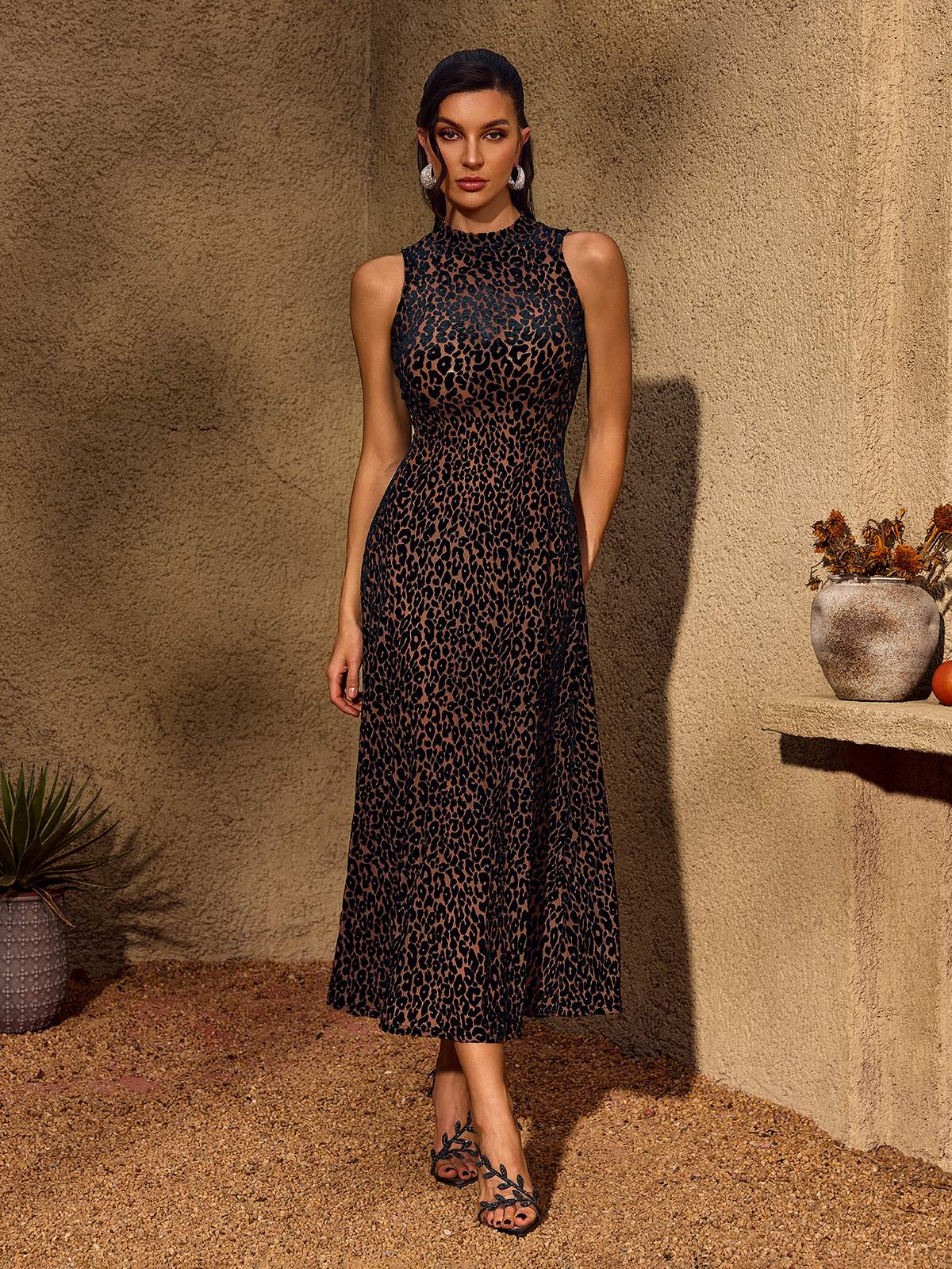 Rosstef Telomeron Leopar Desenli Maxi Elbise