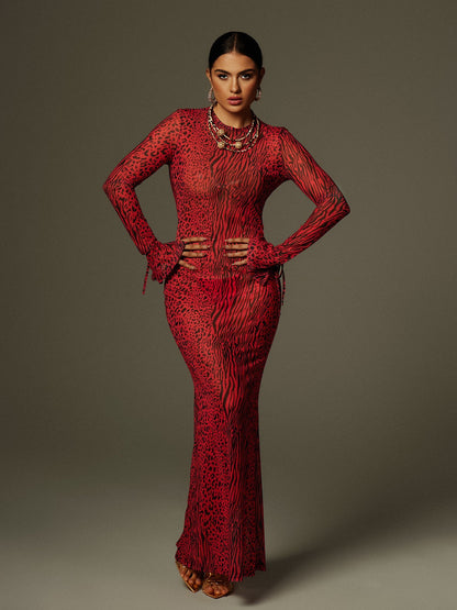 Rosstef Leopar Desenli Maxi Elbise