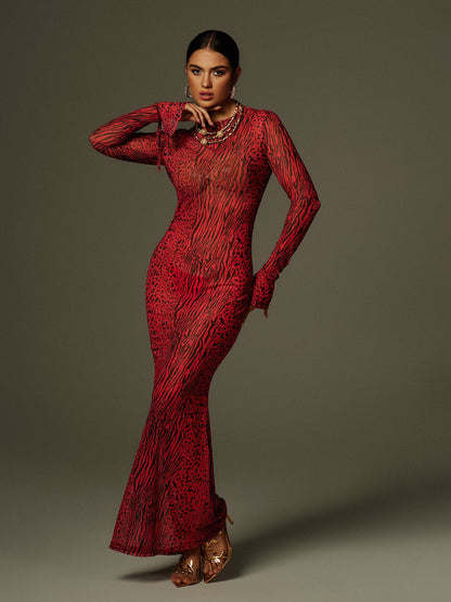 Rosstef Leopar Desenli Maxi Elbise