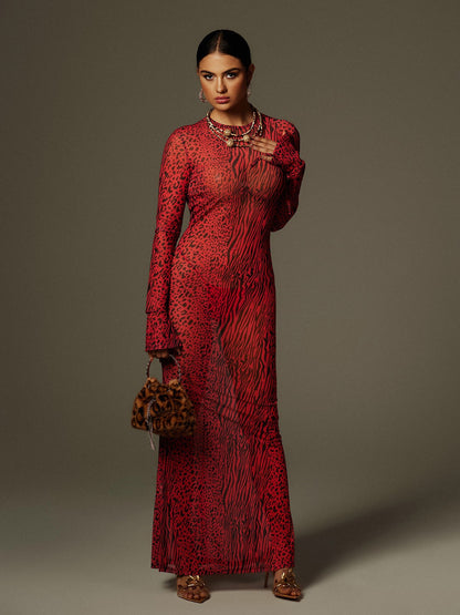 Rosstef Leopar Desenli Maxi Elbise