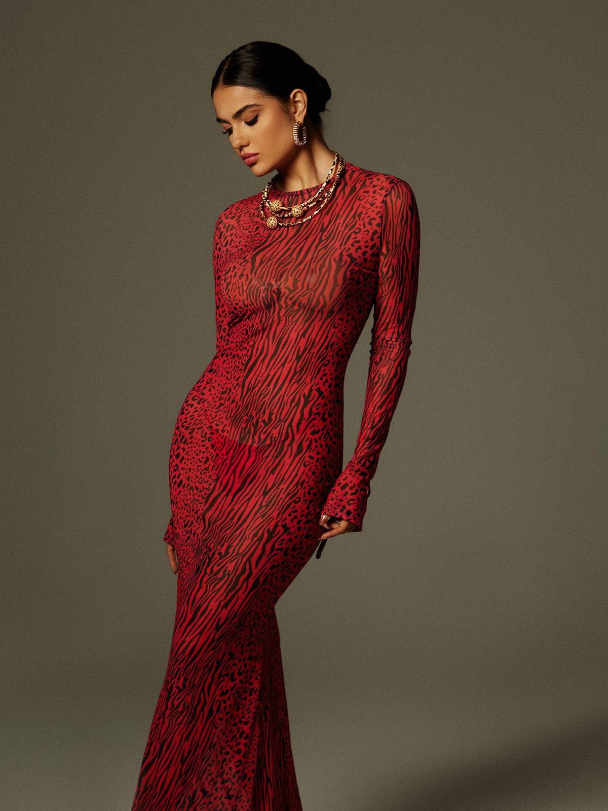 Rosstef Leopar Desenli Maxi Elbise