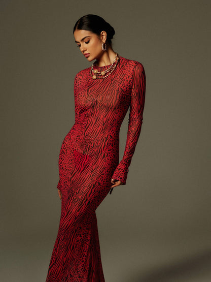 Rosstef Leopar Desenli Maxi Elbise