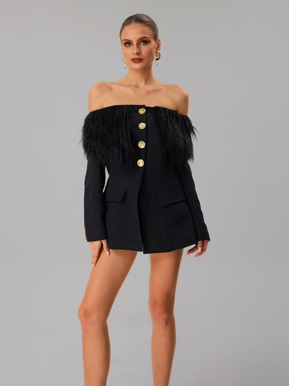 Rosstef Düşük Omuz Püsküllü Blazer Ceket - Trend Takımı Yükseltme