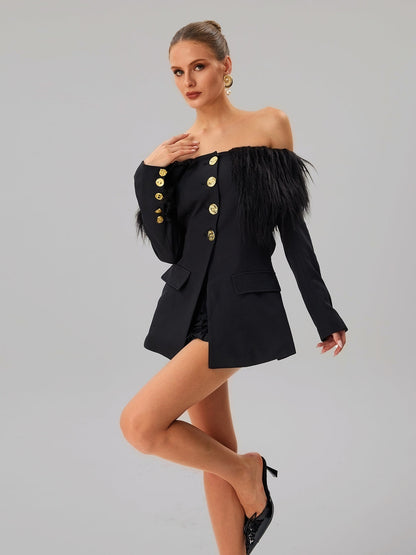 Rosstef Düşük Omuz Püsküllü Blazer Ceket - Trend Takımı Yükseltme