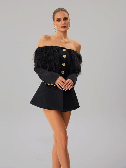 Rosstef Düşük Omuz Püsküllü Blazer Ceket - Trend Takımı Yükseltme