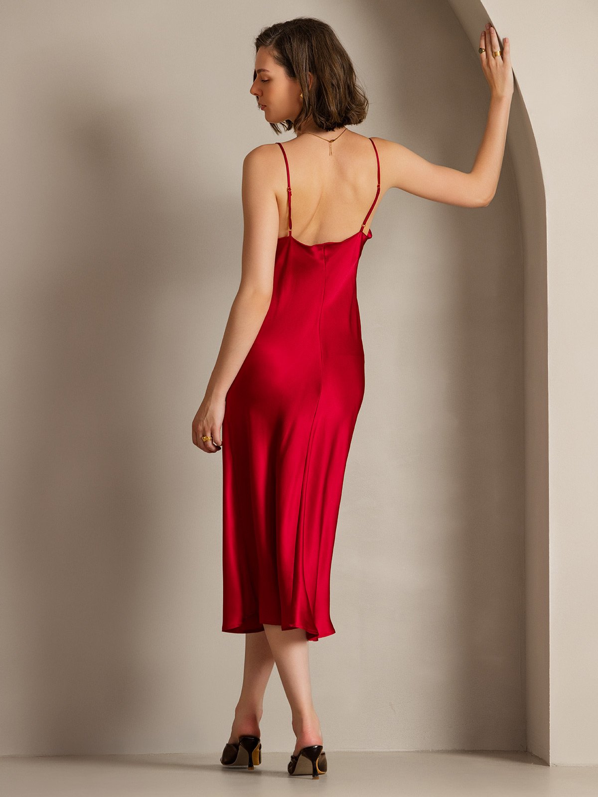 Rosstef Saf İpek Degaje Yaka Yaka Midi Elbise