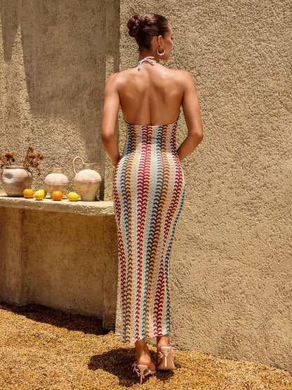 Rosstef V Yaka Wavy Maxi Elbise