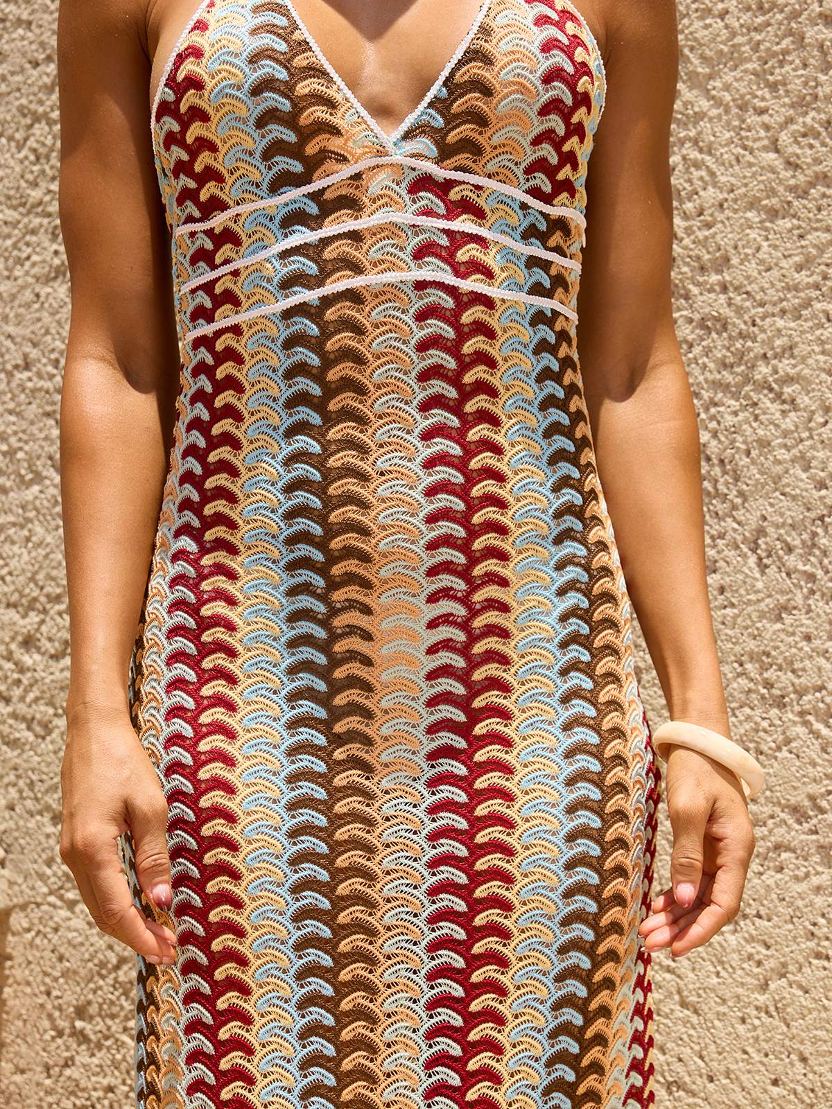 Rosstef V Yaka Wavy Maxi Elbise