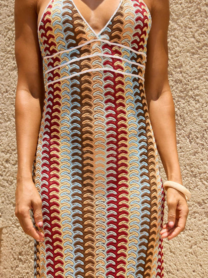Rosstef V Yaka Wavy Maxi Elbise