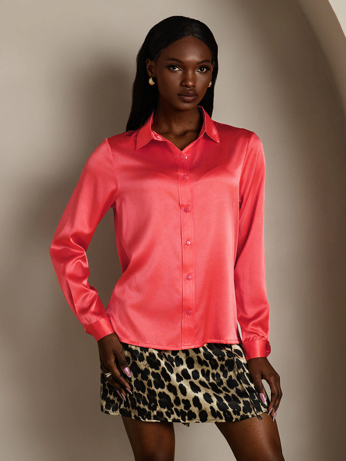 Rosstef 19Momme İpek Devrik Yaka Yaka Uzun Kollu Women's Shirt