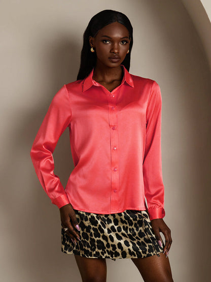 Rosstef 19Momme İpek Devrik Yaka Yaka Uzun Kollu Women's Shirt