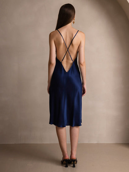 Rosstef Saf İpek Midi Elbise ile Criss Cross V-Back