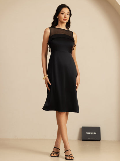Rosstef 19Momme Saf İpek Illusion Yaka Kolsuz Knee Length