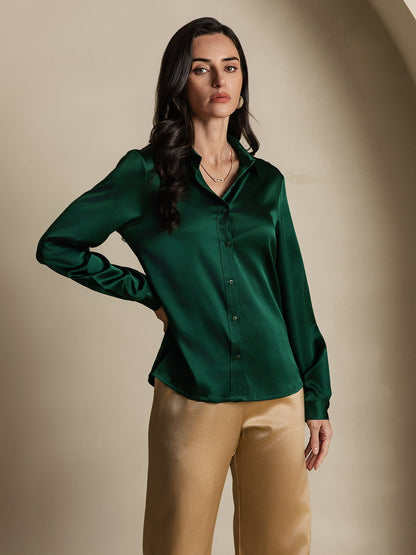 Rosstef 19Momme İpek Uzun Kollu Devrik Yaka Yaka Women's Shirt