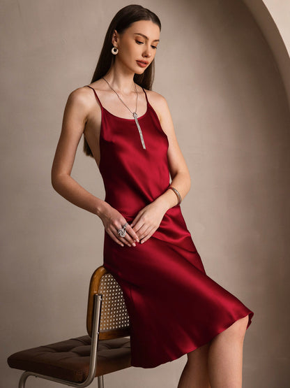 Rosstef Saf İpek Midi Elbise ile Criss Cross V-Back