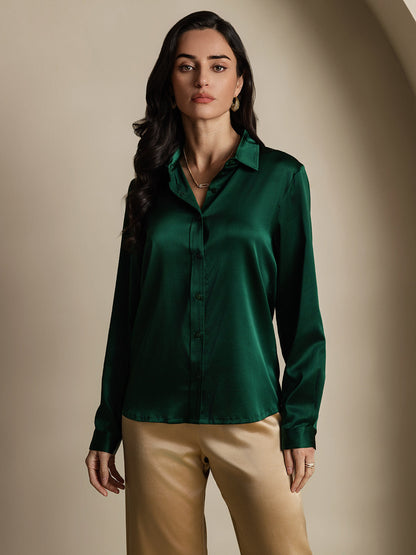 Rosstef 19Momme İpek Uzun Kollu Devrik Yaka Yaka Women's Shirt