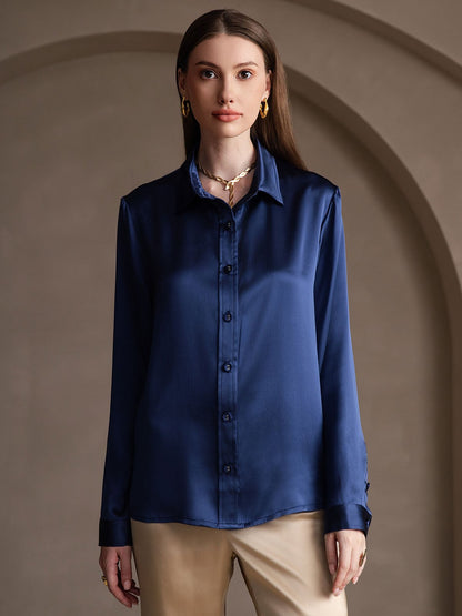 Rosstef 19Momme İpek Uzun Kollu Devrik Yaka Yaka Women's Shirt