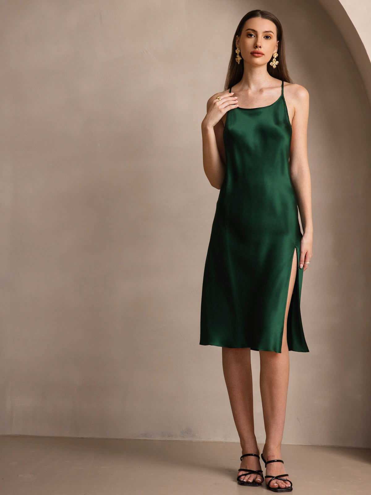 Rosstef Saf İpek Midi Elbise ile Criss Cross V-Back