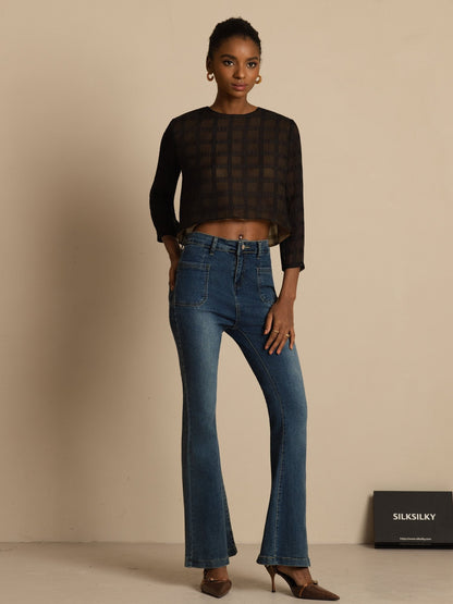 Rosstef Saf İpek Grid Crop Bluz