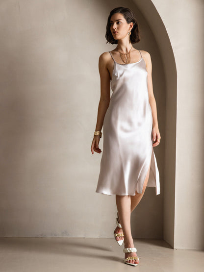 Rosstef Saf İpek Midi Elbise ile Criss Cross V-Back