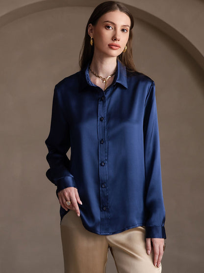 Rosstef 19Momme İpek Uzun Kollu Devrik Yaka Yaka Women's Shirt