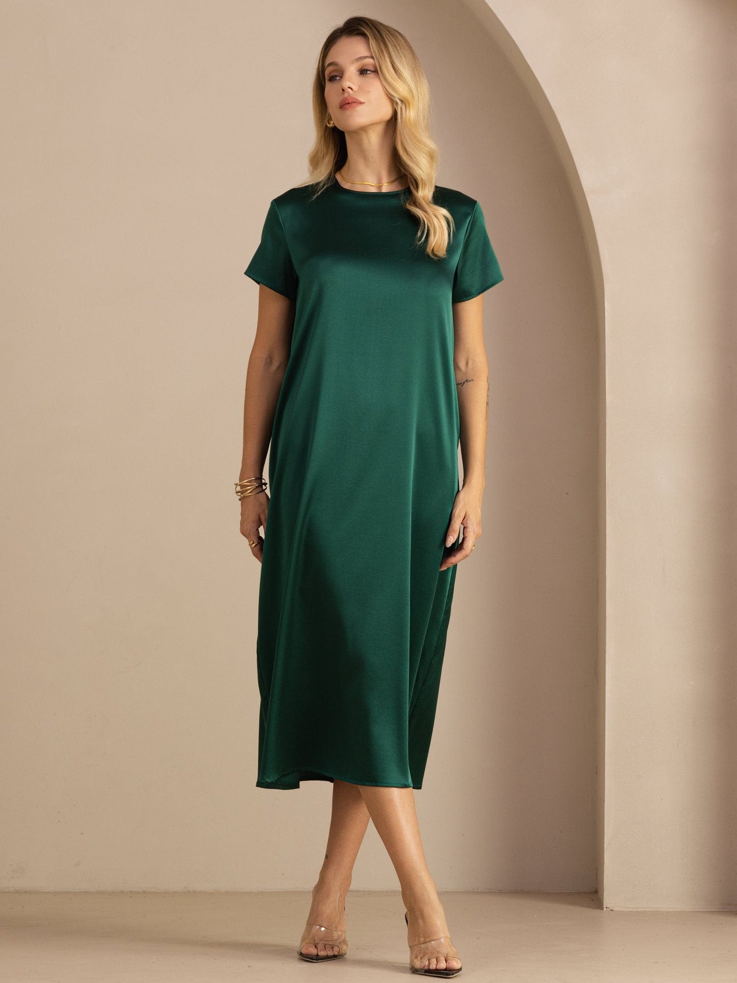 Rosstef 19Momme İpek Midi Elbise Ile Side Pockets