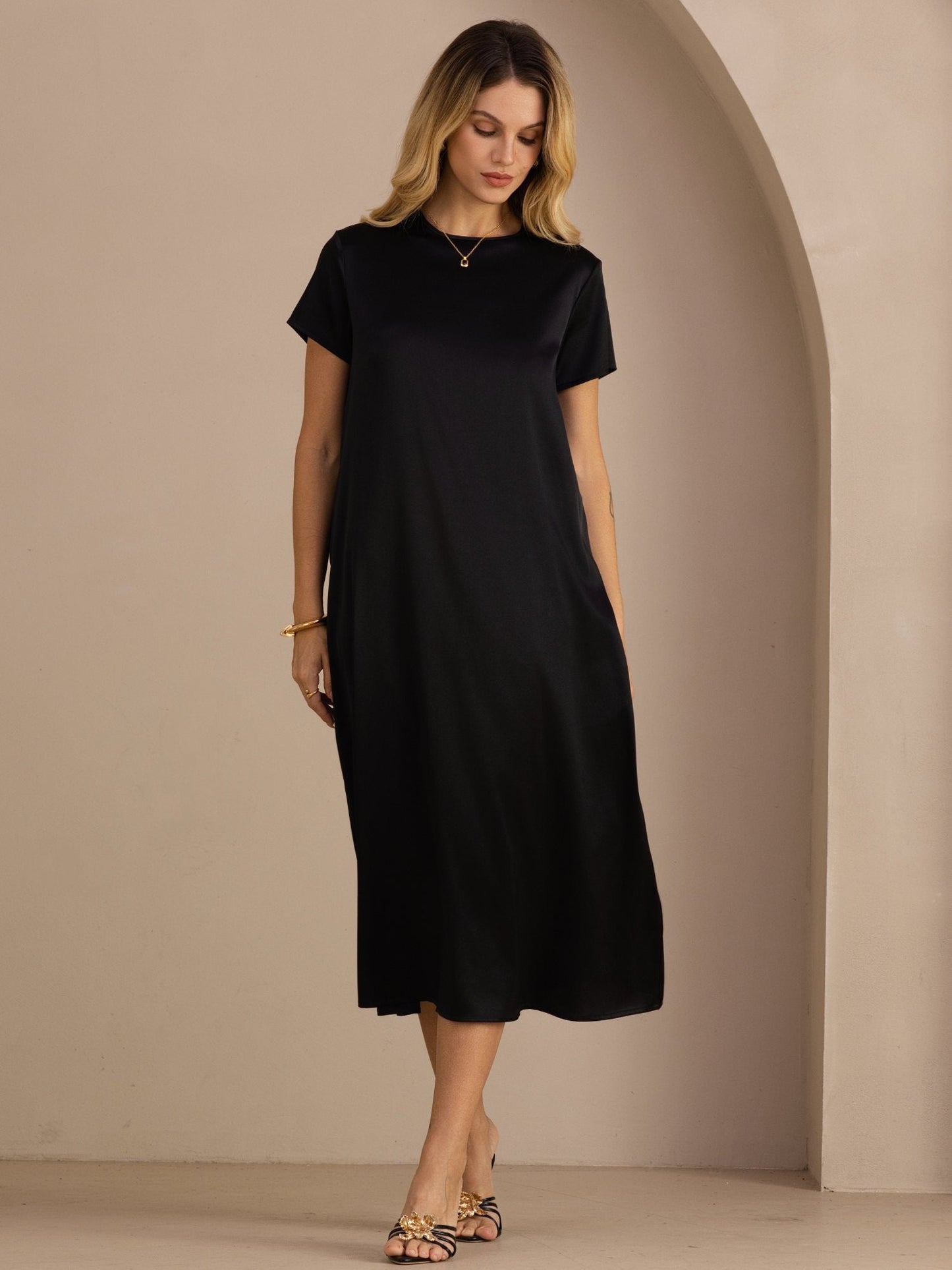 Rosstef 19Momme İpek Midi Elbise Ile Side Pockets