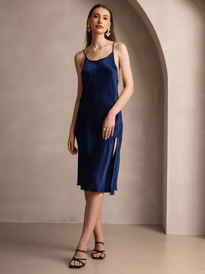 Rosstef Saf İpek Midi Elbise ile Criss Cross V-Back