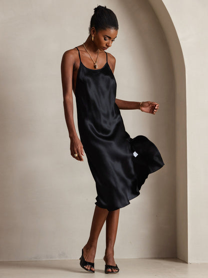 Rosstef Saf İpek Midi Elbise ile Criss Cross V-Back