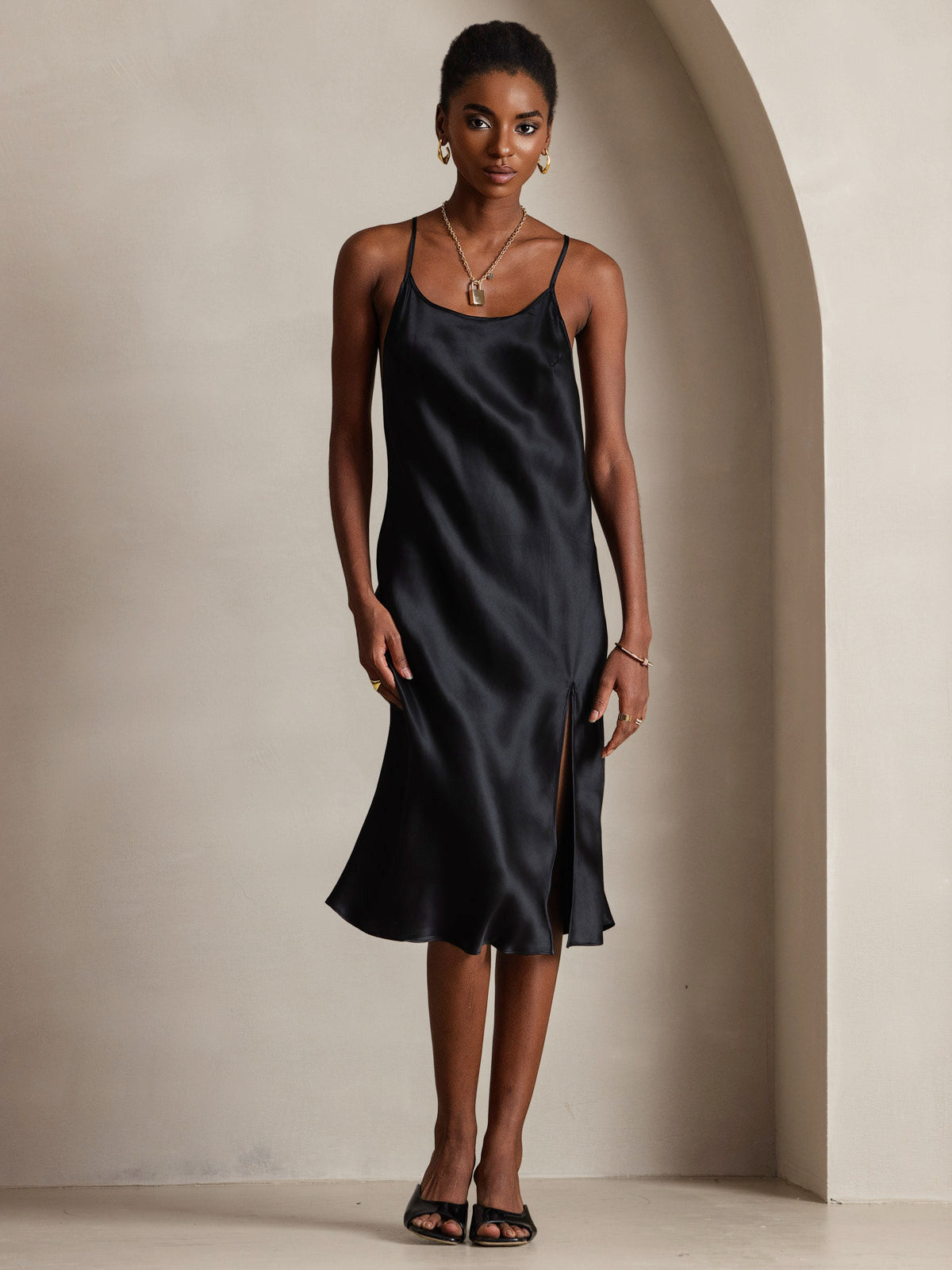 Rosstef Saf İpek Midi Elbise ile Criss Cross V-Back