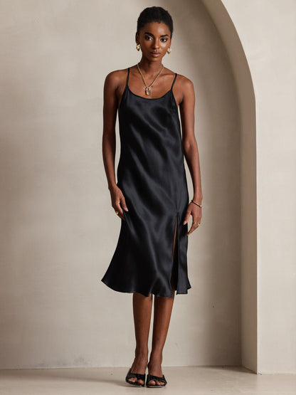 Rosstef Saf İpek Midi Elbise ile Criss Cross V-Back