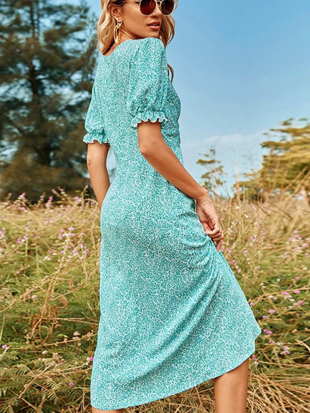 Puf Kollu Suni Wrap Midi Elbise ®